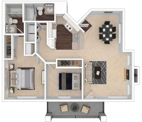 Clocktower Village 2x2 3D floor plan